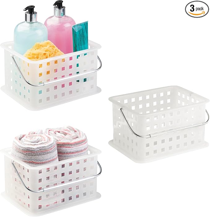 iDesign Portable Shower Caddy Basket for College Dorm or Bathroom, Set of 3, Frost, Made in USA
