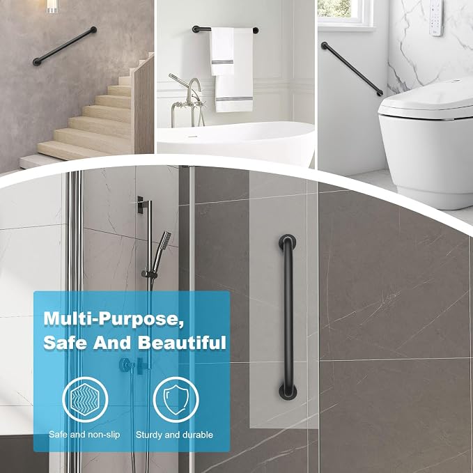 Shower Grab Bars, 2 Pack 24 Inch Heavy Duty Non-Slip Bathroom Grab Bars, 1.25" Diameter Bathroom Safety Handle for Elderly, Handicap Assist Grab Bar for Bathtub/Shower/Toilet