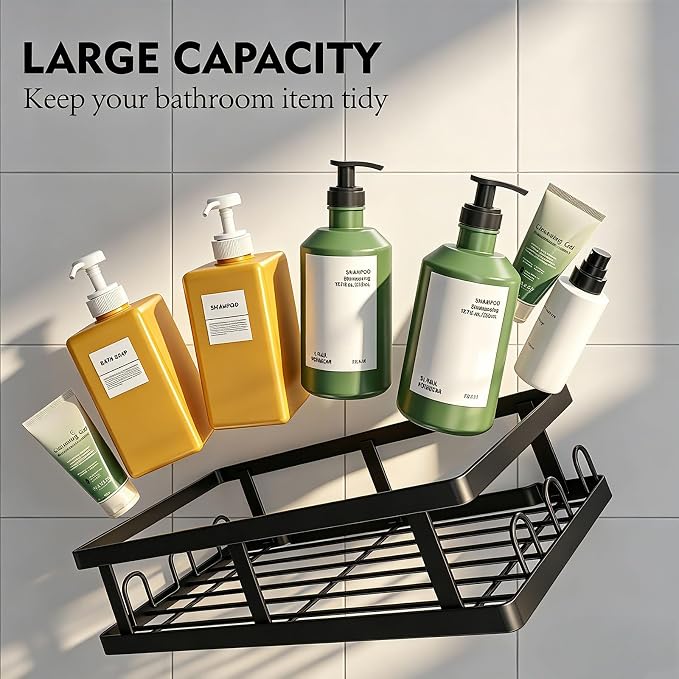 Youvip Shower Caddy 6 Pack, Adhesive Shower Shelves with Soap Holder, No Drilling Rustproof Large Capacity Bathroom Organizers and Storage, Black