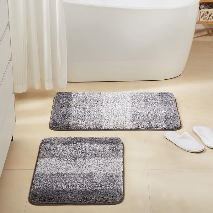 TECHMILLY Super Soft Shaggy Bathroom Rugs, Absorbent Thick Non Slip Microfiber Bath Rugs, Quick Dry Machine Washable Bath Mat for Bathroom Floor, Bathtub and Shower 17"x24"