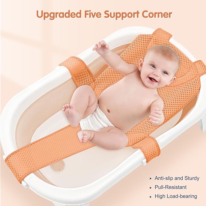 Colorlife Baby Bath Seat Support Net Infant Bathing Seat Support Mat, Adjustable Comfortable Non-Slip Five-Pointed Baby Shower Net Bathtub Sit Up Mesh for Newborn 0-12 Months-Orange(No Bathtub)