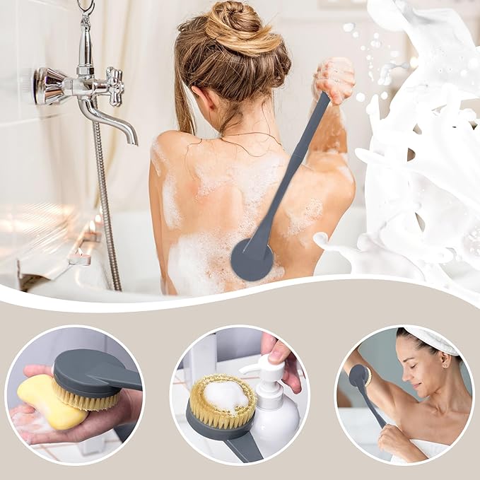 Gobiteli Back Scrubber for Shower,20.5" Long Handle Shower Brush for Body for Deep Clean,Back Brush for Shower for Men Women(Grey)