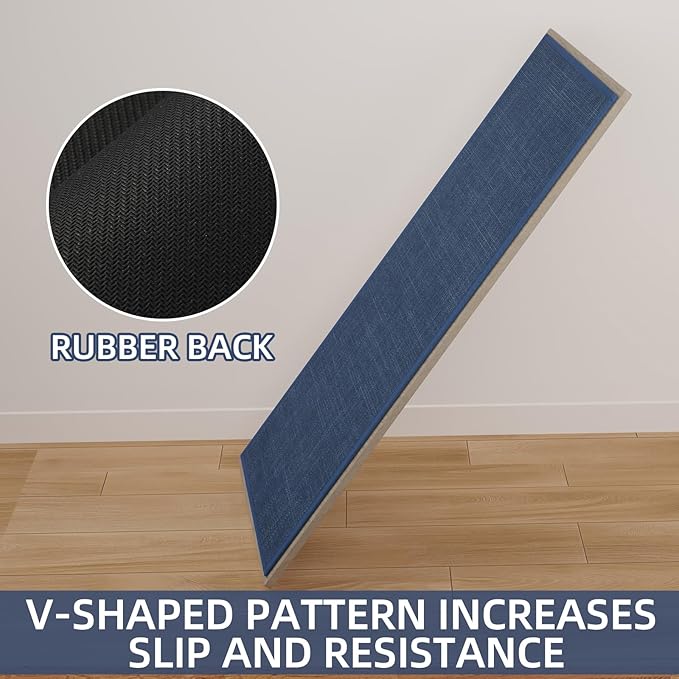 SUMLANS Kitchen Mat Set of 2 PCS, Cushioned Non Slip Rugs for Kitchen Floor, Absorbent Runner Comfort Standing Mats Washable for Kitchen, Office, Home (Dark Blue, 17.3"x47"+17.3"x30")