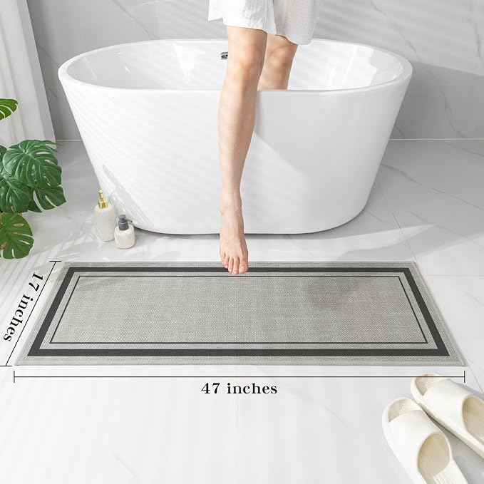 chakme Bathroom Rugs Mat 47x17, Ultra Thin Non Slip Bath Rug Runner Quick Dry Absorbent Bath Mat for Bathroom, (Dark Grey, 47"x17")