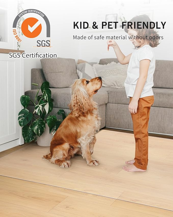 Clear Floor Mat for Home, 5'×8' Large Non-Slip Plastic Rug for Under Kitchen Table, Durable Waterproof Vinyl Area Mat for Spills, Dog Accident, Anti-Scratch Floor Protector for Dining Room