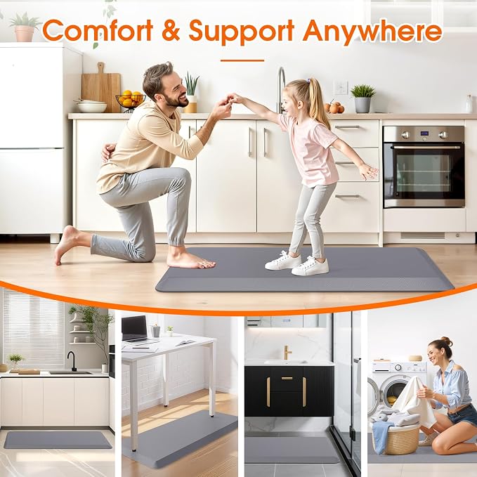 4/5 Inch Thicker Kitchen Mat, Cushioned Thick Floor Comfort Mat, with Non-Slip Bottom, Water & Stain Resistant, Easy Clean Standing Desk Mat for Kitchen, Sink, Office (17.3"x39"x0.8", Grey)