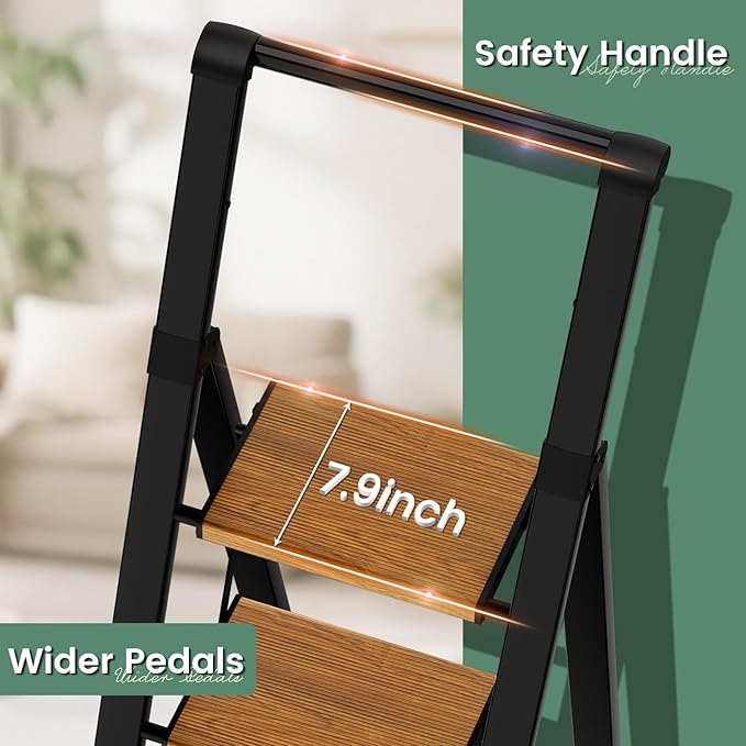 Step Ladder 4 Step Folding with Handle, Kitchen Step Stool for Adults, Aluminum Ladders for Home