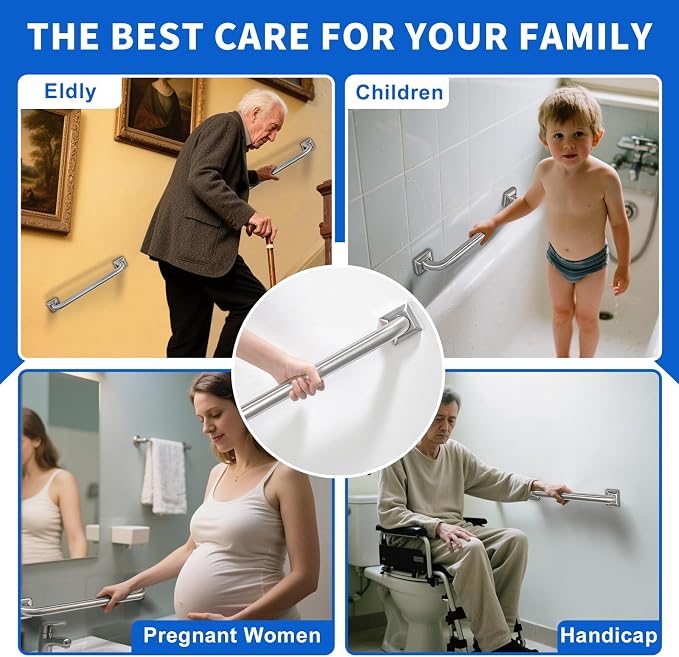 Bathroom Grab Bars Stainless Steel Handrail ADA Compliant 500lbs bathtubs and Showers Toilet Handle Safety for Handicap, Elderly, Disabled, Injury (18 inches)
