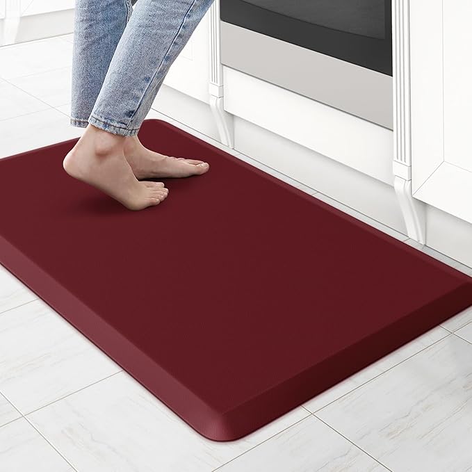 KitchenClouds Kitchen Mat Cushioned Anti Fatigue Rug 17.3"x28" Water Resistant Non Slip Kitchen Standing Desk Mat Comfort Floor Mats for Kitchen House Sink Office (Red)