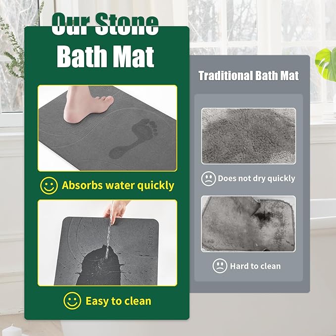 XMarrat Large Stone Bath Mat 2 Pack, 31.5'' x 19.7'' Super Absorbent Diatomaceous Earth Bath Mat Large, Quick Drying Non-Slip Diatomite Stone Bath Mats for Bathroom, Easy to Clean