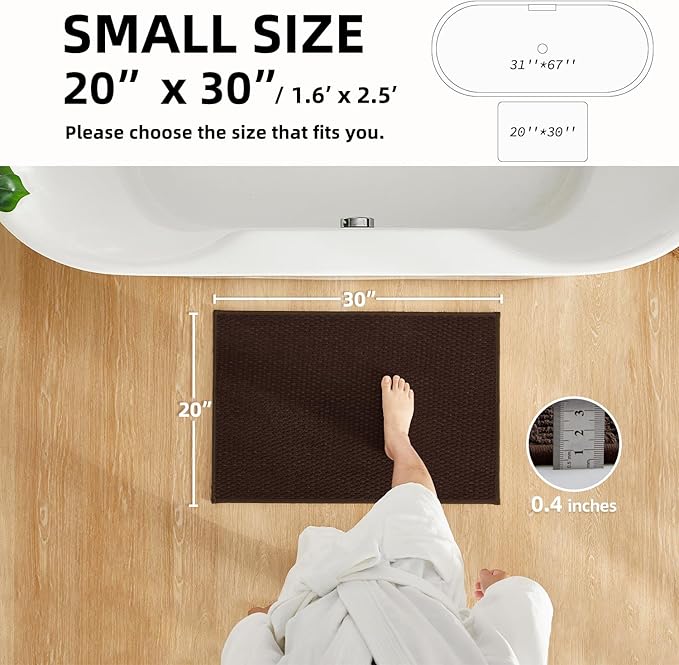 TYUU Bathroom Rugs Non Slip Washable, Super Absorbent Thin Bath Mat Small Quick Dry Low Pile Bathroom Rug, Brown 20"x30"