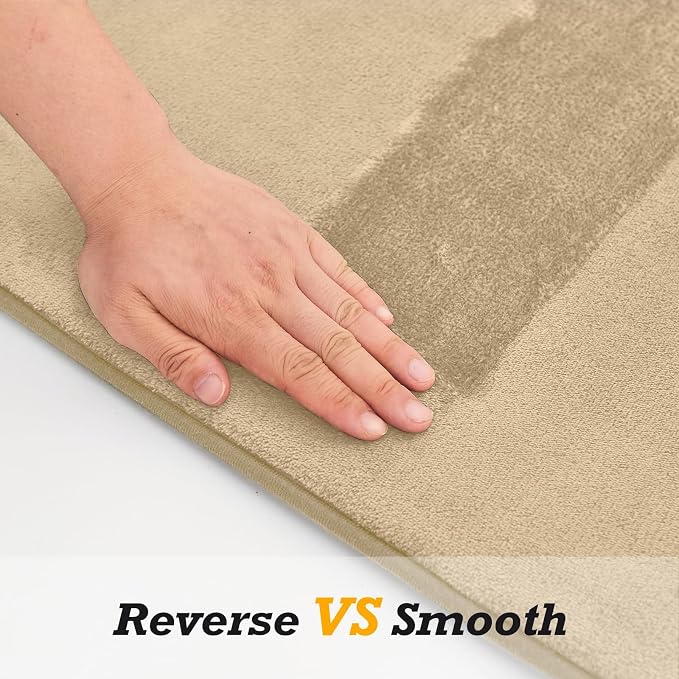 HUXMEYSON Bathroom Rugs Sets 2 Piece, Non-Slip & Quick Dry Bath Mat Set, Ultra Soft Velvet Bath Rugs for Bathroom, Toilet and Shower Floor, Khaki