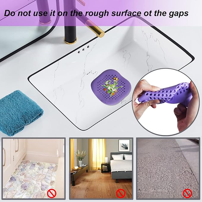 Hair Drain Catcher,Square Drain Cover for Shower Silicone Hair Stopper with Suction Cup,Easy to Install Suit for Bathroom,Bathtub,Kitchen 2 Pack (Purple)