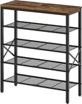 YATINEY 5-Tier Shoe Rack, Shoe Storage for Entryway and Closet, Free Standing Shoe Organizer with Metal Mesh Shelves, 16-20 Pairs of Shoes, Rustic Brown and Black SS05BR