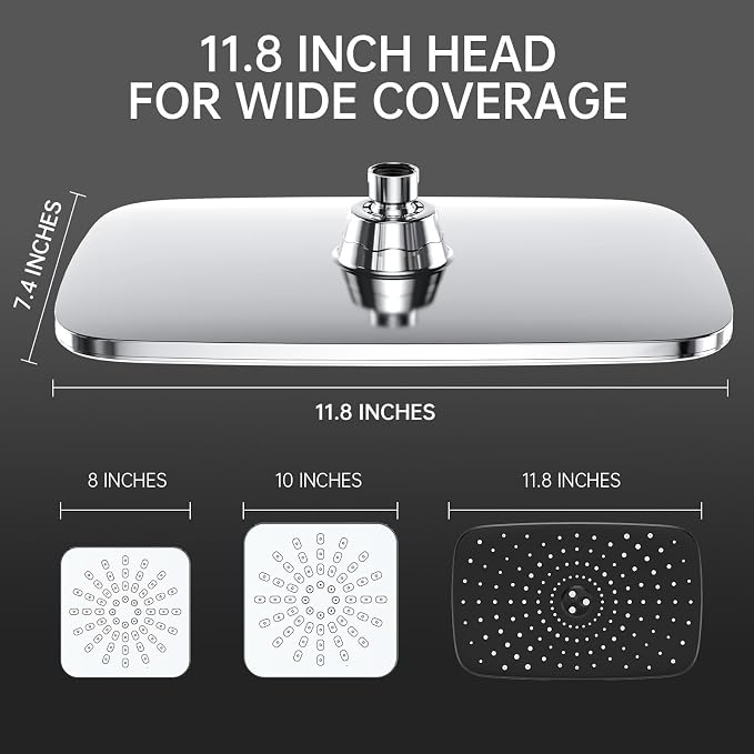 Veken 11.8 Inch Rain Shower Head with Handheld- High Pressure Dual Shower Heads with 5 Modes Hand held Spray Combo- Wide Rainfall Showerhead with Hose, Bathroom Accessories, Chrome