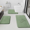 HUXMEYSON Bathroom Rugs Sets 3 Piece, Non-Slip & Quick Dry Bath Mat Set, Ultra Soft Velvet Bath Rugs for Bathroom, Toilet and Shower Floor, Grey Green