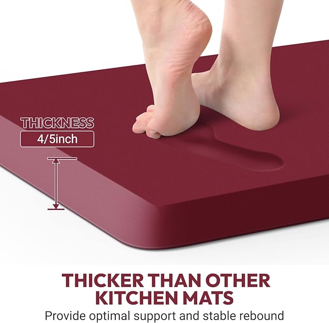4/5 Inch Thick Kitchen Mat - Cushioned Anti Fatigue Mats for Kitchen Floor - Easy to Clean, Waterproof, Non-Slip Kitchen Rug for Sink, Office, Kitchen (30''x108'' Red)