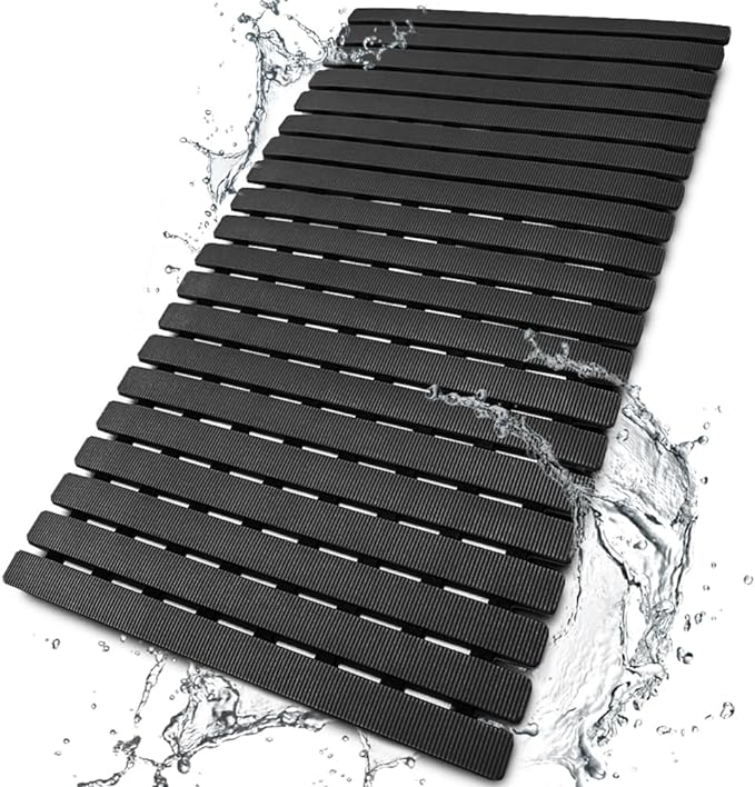 BEMISO Shower Mat Non Slip Bathtub Mat with Suction Cups and Drain Holes 27.5 x15.7 Inch Bath Mat for Tub & Shower.Easy Dry,Easy to Cut,Eco-Friendly