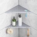Shower Corner Shelf Organizer Rack with Hooks & Razor Hole, No Drilling Tile Shower Shelves, Rustproof Stainless Steel Bathroom Shelves Basket, Modern Corner Shelf for Bathroom, 2Pack-Silver