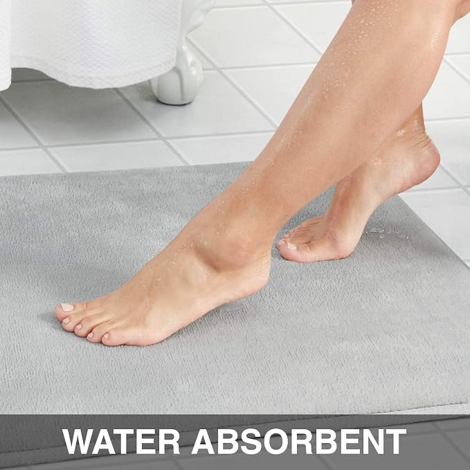 Memory Foam Bath Mat Non Slip Absorbent Super Cozy Velvet Bathroom Rug Carpet (22 inches X 36 inches, Silver)