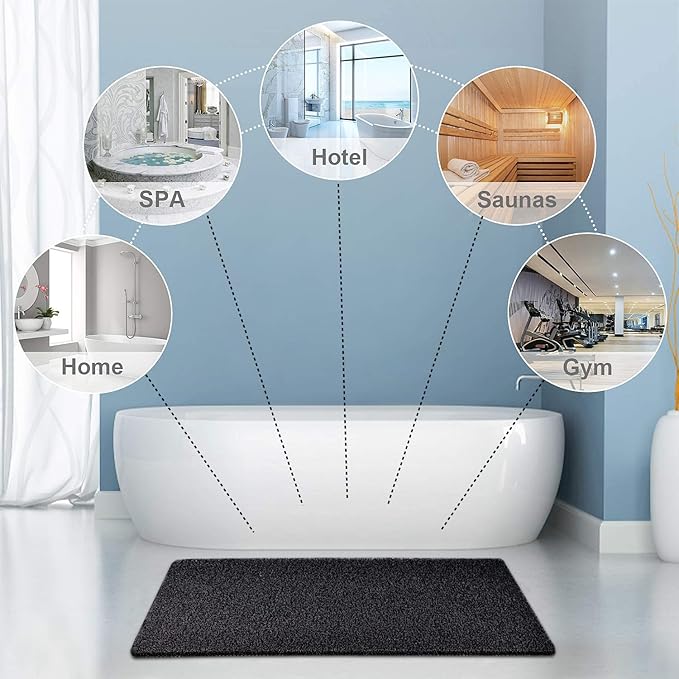 godehone Shower Mats Non Slip Without Suction Cups, PVC Loofah Bathroom Mats, Loofah Mats for Shower and Bathroom, Quick Drying, 23.6× 34.6 Inch, Black