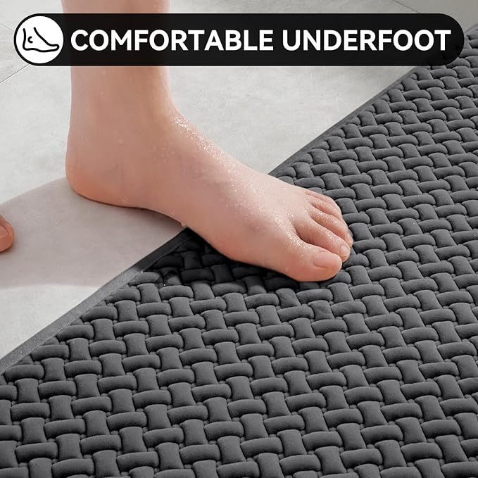 YDKGL Bathroom Rugs Non Slip, Super Absorbent Quick Dry Bath Mat, Foam Weave Texture Rubber Backing Ultra Thin Bathroom Mats Fit Under Door Bathroom Floor Bathtub Shower