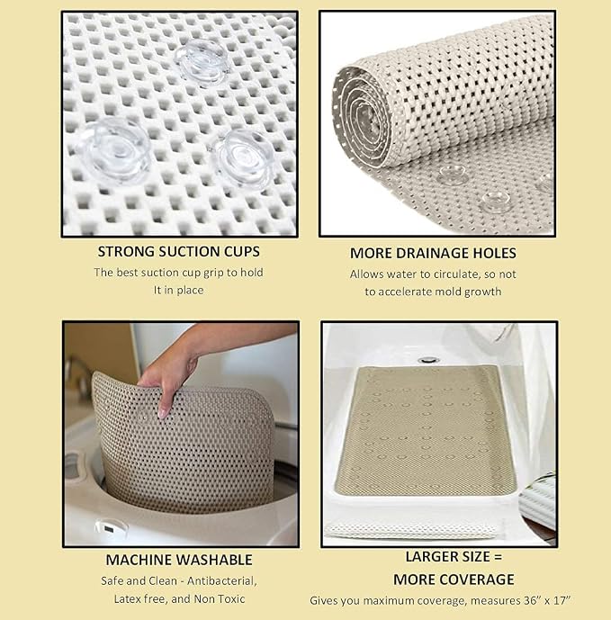 Bathtub Mat Non Slip, Bath Mat for Tub Non Slip, Tub Mat Extra Large 36 x 17 in, Bathtub Mat with Suction Cups & Drain Holes, Soft Foam, Machine Washable, Blue
