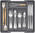 Lifewit Silverware Drawer Organizer, Expandable Utensil Tray for Kitchen, BPA Free Flatware and Cutlery Holder, Adjustable Plastic Storage for Spoons Forks Knives, 8.5-14 x 12", Dark Gray