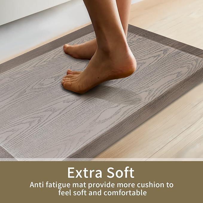 3/4'' Extra Support Anti Fatigue Comfort Mat for Standing Desks, Waterproof Kitchen Floor Mat, Non-Slip Standing Kitchen Mat for Offices, Home, Garages (Taupe Wood Grain, 20''x39'')