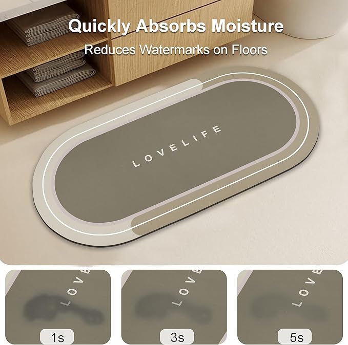 Rubber Bath mats Quick-Drying Non-Slip Bathroom mat Super Absorbent Bath mat Instant Dry Bath mat, Bathroom Rug in Front of The Kitchen Sink, Shower Room, Bathtub, Oval(Beige+17x59in)