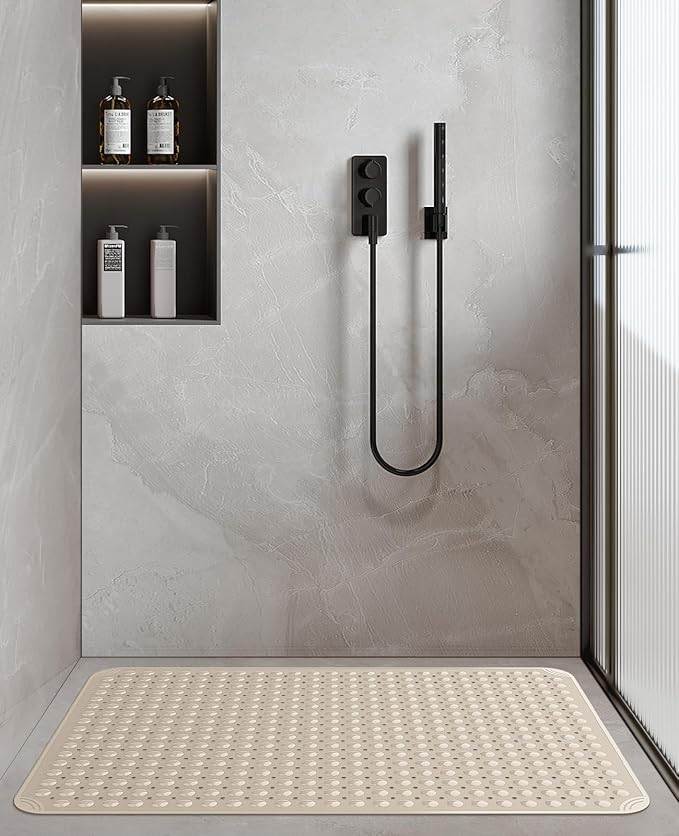 Yolife Extra Large Shower Mat, 34.3" L x 23.3" W TPE Anti Slip Stand Up Shower Mat with Drain Holes and Suction Cups, Large Size Mat More Suitable for Shower Stall, No Odor, Heavy Mat