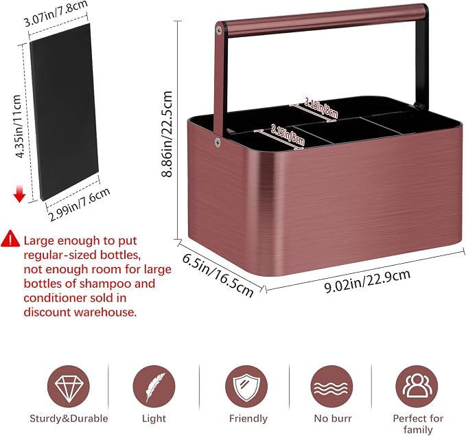 BYUNER Shower Caddy Portable for College Dorm Room Essential, Bathroom Caddy Organizer with Handle and Adjustable Dividers, Shower Storage Tote, Plastic Shower Basket Bin for Shampoo Toiletry