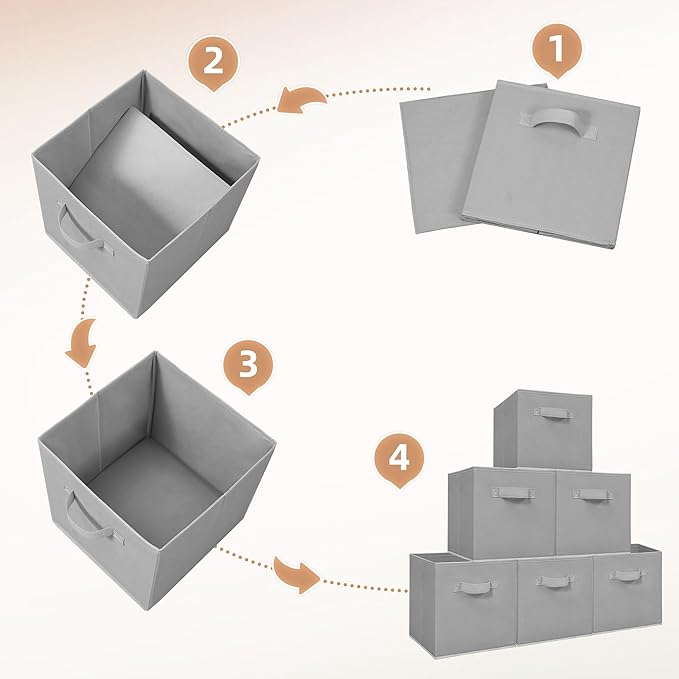 STORAGE MANIAC Storage Cubes, 11 Inch Collapsible Storage Bins with Handles, 4 Pack Fabric Foldable Bins for Organization, Durable Storage Bins for Closet, Shelves, Offices, 4-Pack Grey