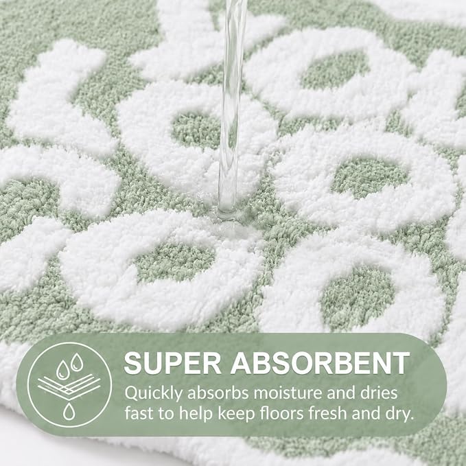 Scalloped Sage Green Bath Rug, You Look Good Cute Bathroom Rug, Soft Absorbent Quick Dry Bath Mat, TPR Non Slip Backing, Microfiber Mat for Shower Tub Sink Vanity 20" x 31.5"