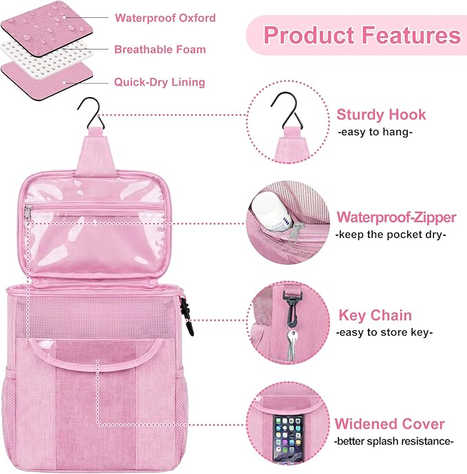 Attmu Shower Caddy Portable for Dorm Room Essentials, Hanging Shower Bag for College, Large Capacity Mesh Shower Caddy for Bath Essentials (Light Pink)