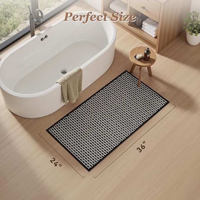 AMOAMI Unique Woven Bath Mat, Super Absorbent Non Slip Bath Mat, 24" x 36", Black