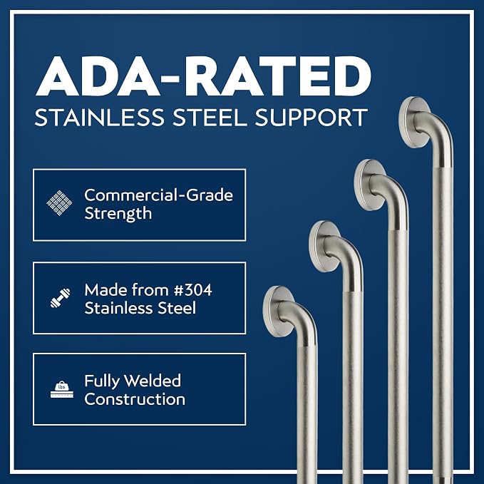 Shower Grab Bars 4 Pack – Complete Bathroom Safety Starter Bundle for Seniors – 16", 18", 24", 32" Lengths, 1.25" Diameter, 500 lb Rated All-in-One Grab Bar Shower Safety Solution – Brushed Stainless