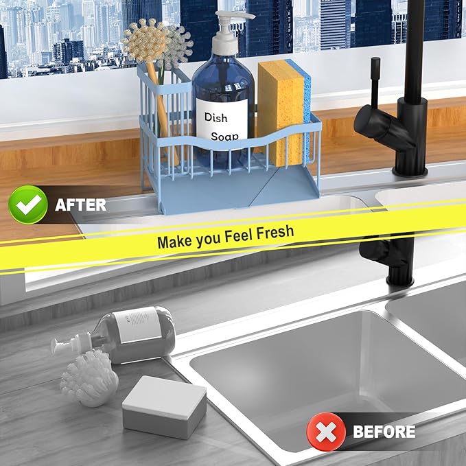 Fssvcd Maifan Sink Caddy Sponge Holder for Kitchen with Brush Holder and Stainless Steel Self Drain Tray, Rustproof Kitchen Sink Organizer for Sponge, Soap Dispenser Storage Accessories
