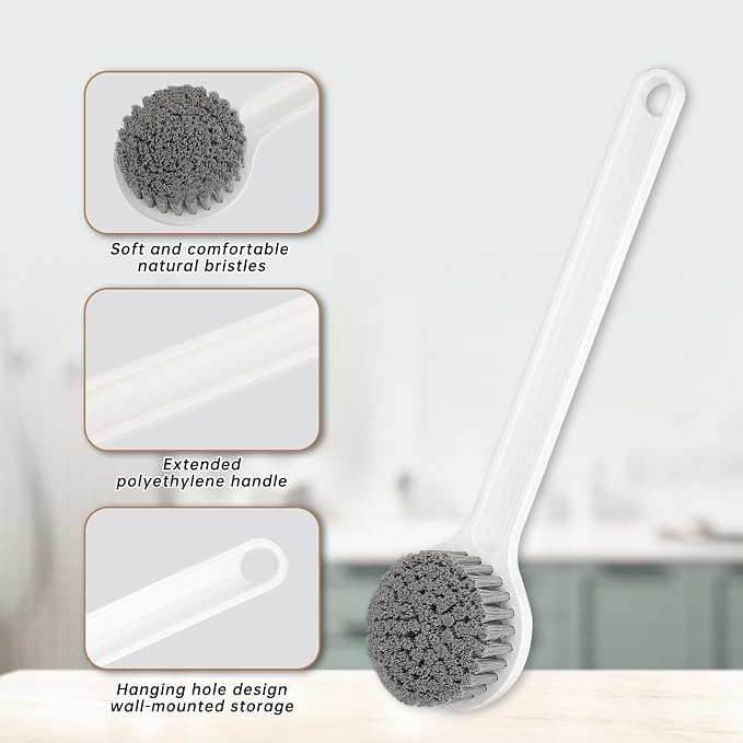 New Upgrade Shower Brush with Soft Nylon Bristles, Long Handle Shower Bath Brush, Back Scrubber for Shower, Body Exfoliator for Wet or Dry Brushing