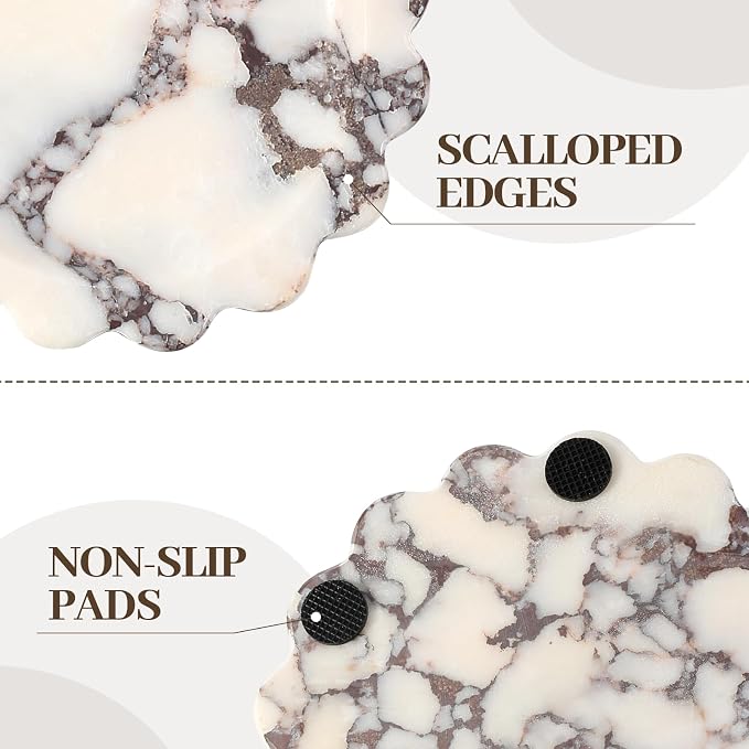 Koville 5.51" Scalloped Calacatta Viola Marble Tray, Round Stone Jewelry Trinket Dish for Ring, Natural Small Marble Tray for Bathroom Kitchen Dresser Countertop, Decorative Candle Tray