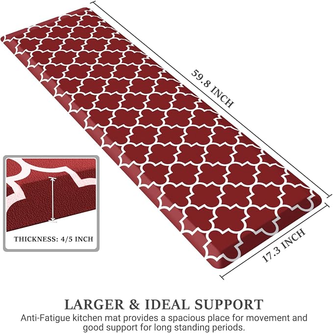 WISELIFE Kitchen Runner Rugs Anti-Fatigue mats - 4/5 Inch Non Slip Waterproof Ergonomic Comfort Mat for Kitchen, Floor Home, Office, Sink, Laundry (17.3"x 60",Red)
