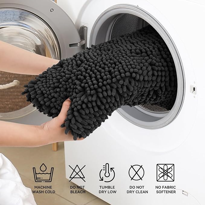 Bcoimo 44x24 Chenille Bath Mat – Non-Slip with Backing Bath Rug Ultra-Absorbent and Machine Washable Bathroom Mat Quick-Dry Design. Ideal for Bathroom Shower and Tub Areas