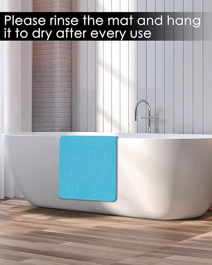 godehone Shower Mats Non Slip Without Suction Cups, PVC Loofah Bathroom Mats, Loofah Mats for Shower and Bathroom, Quick Drying, 15.7× 36 Inch, Turquoise Blue