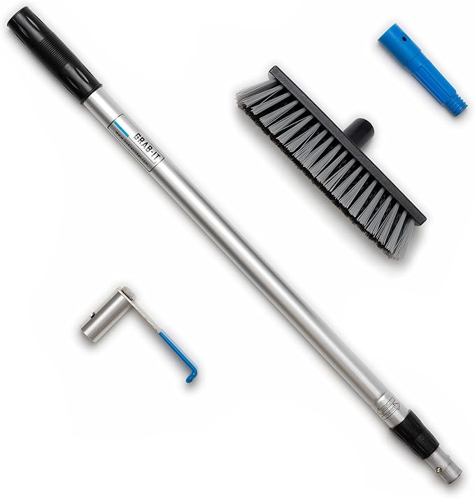 GRAB-IT 6 ft Truck Cargo Retriever | Heavy Duty Grabber Reach Tool - 110 Pound Pull | Includes Vehicle Debris and Snow Broom | Rust Resistant Aluminum and Stainless Steel (Pole, Hook & Broom)