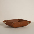 OLETHA Small Foldable Valet Tray - Aesthetic Desk Organizer for Home, Office & Travel - Portable Catch All Bowl for Keys, Jewelry & Essentials - Brown