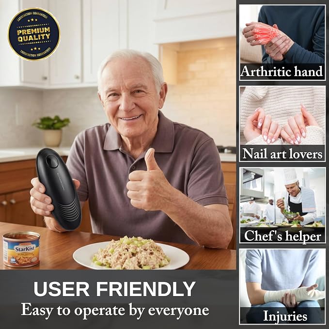 Electric Can Opener for Seniors, One Touch Automatic Battery Operated Can Opener with Smooth Edge, Hands Free, Fits All Can Sizes, Kitchen Gadgets for Arthritis