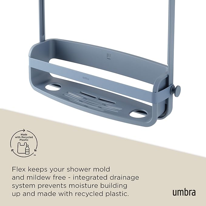 Umbra Flex Hanging Shower Caddy with 2 Shelves, Bathtub Shelf and Bathroom Organizer, Slate Blue