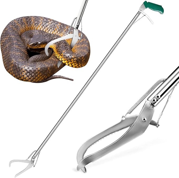 HOMEYA 52" Snake Tongs Grabber, Heavy Duty Snake Catcher Wide Jaw Handling Tool, Rattle Snake Catcher, Extra Long Snake Tongs, Snake Catcher with Lock&Non-Slip Grip Handle, Snake Tong Reptile Grabber