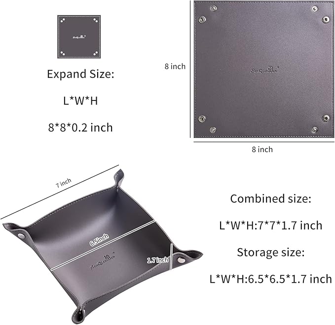 Leather Jewelry Valet Tray for Women and Man, Portable Entryway Table Tray Bedside Nightstand Desk Tray Small Catchall Travel Dish Plate for Key,Wallet,Watch,Coin (Deep Grey-B)