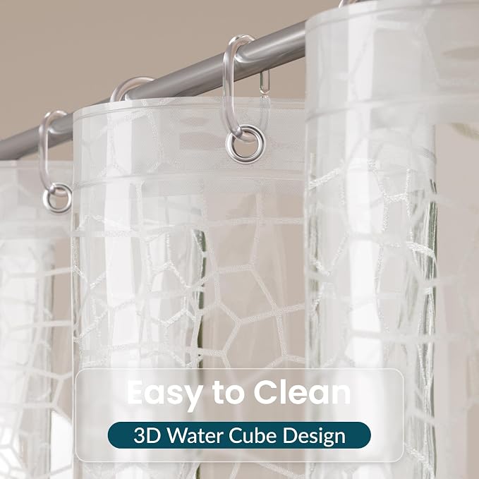 Titanker Clear Shower Curtain Liner with Water Cube, Medium Weight Plastic Shower Liner PEVA Waterproof Shower Curtains for Bathroom with Big Stones and Grommets, 72x72 Inches